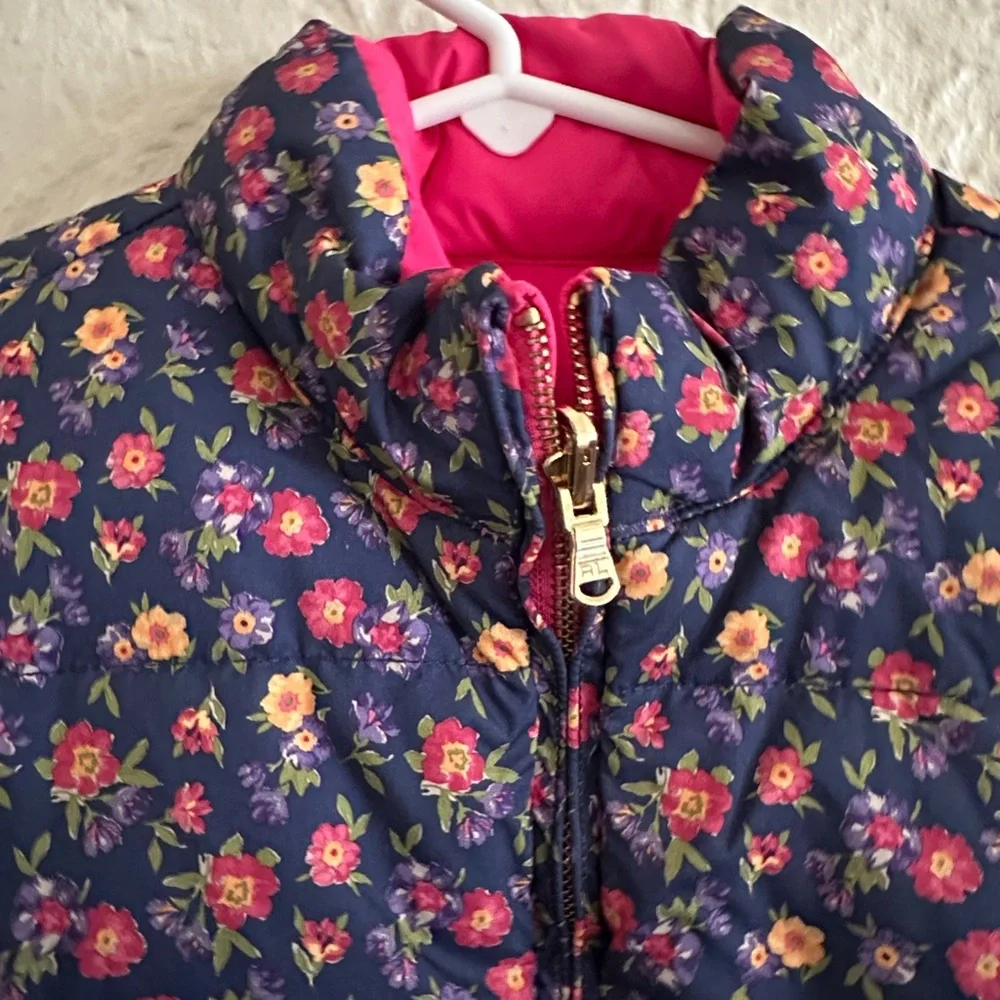 Ralph Lauren Kids Girls Reversible Down Feather Vest Pink Polo Blue Floral L 12